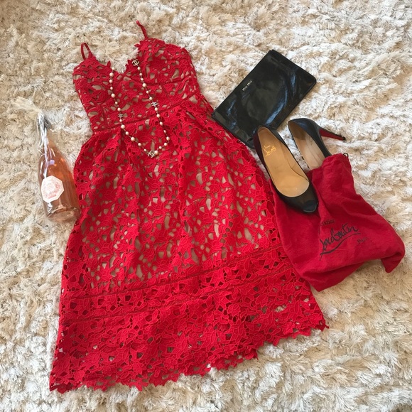 Dresses & Skirts - Levres Rouge Fit & Flare Pocketed Lace Dress